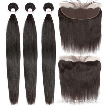 Wholesale Vendors Double drawn Human Hair Weave Bundles With Lace Frontals Closure Raw Mink Brazilian Cuticle Aligned Hair